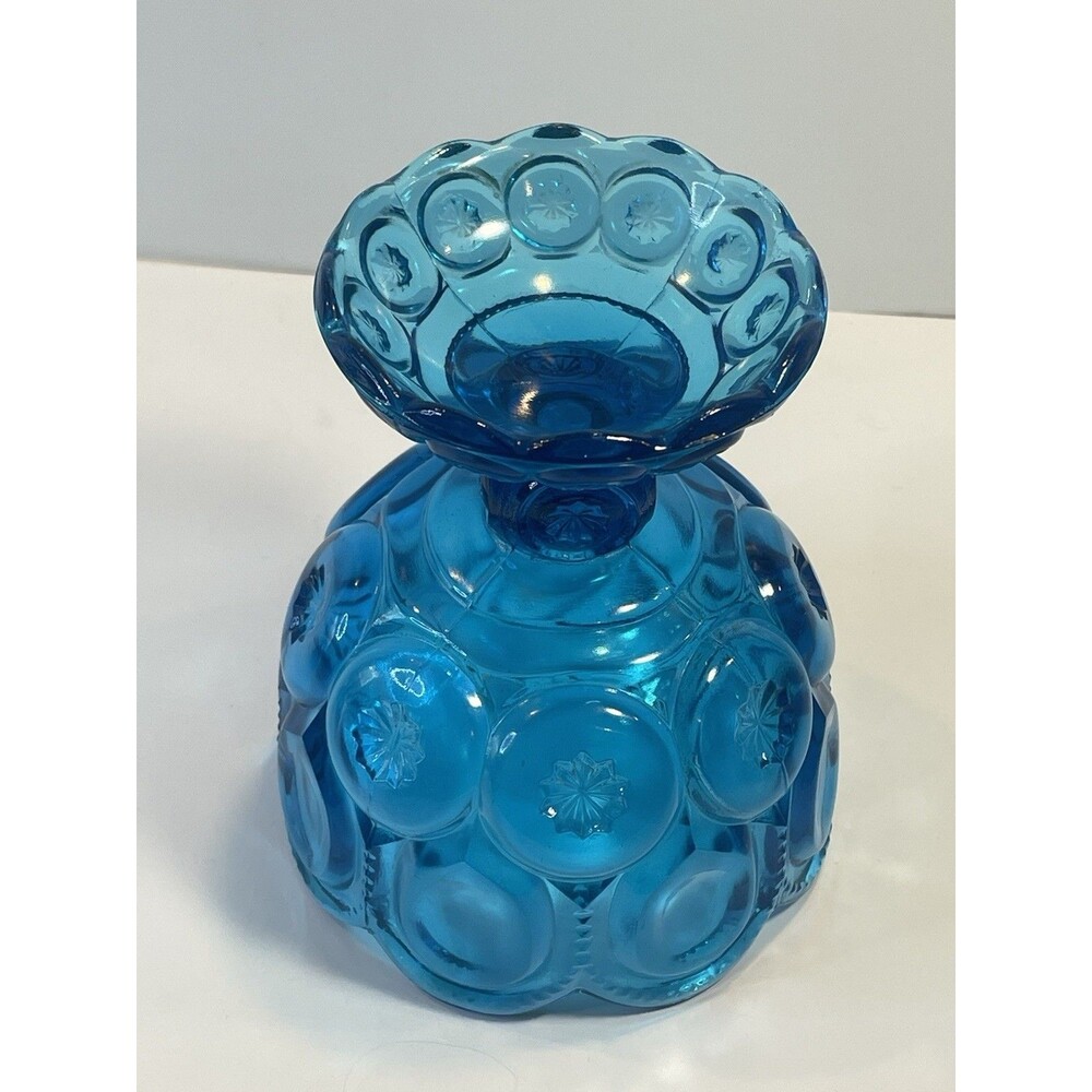 VTG LE Smith 8" Blue Glass Moon & Star Lidded Pedestal Compote Candy Dish GLOW - Picture 5 of 12